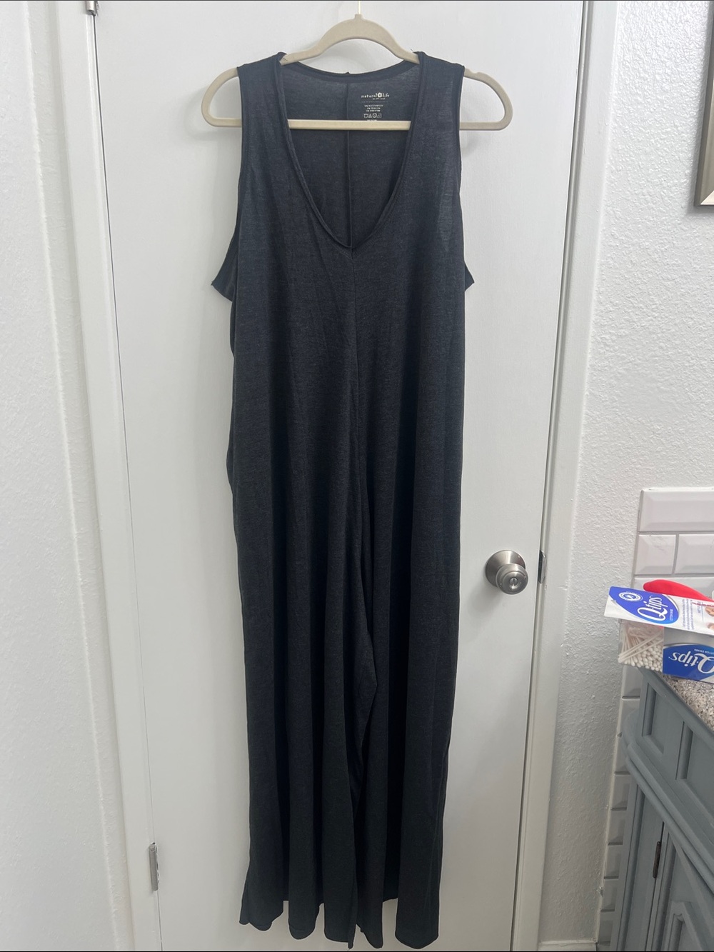 Natural Life Sleeveless Dark Gray V-Neck Jumpsuit One Size
